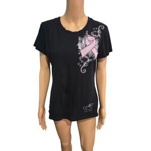Katydid Breast Cancer awareness black fitted graphic t shirt